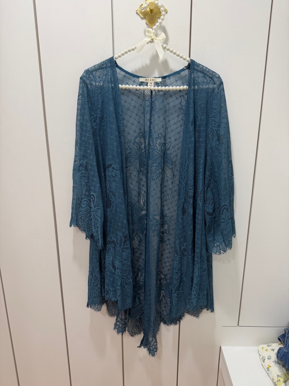 Francesca's Collections Teal Lace Kimono